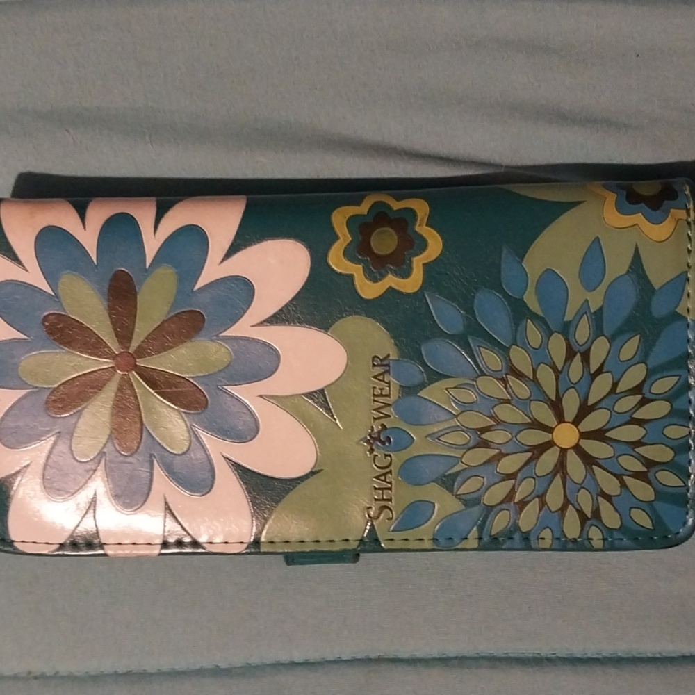 Womens wallet, Shag Wear, blue green & White floral